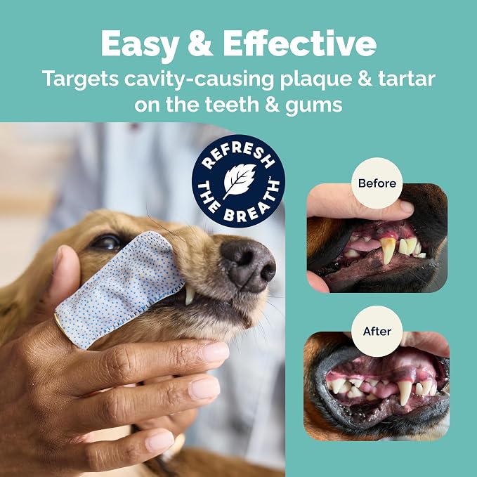 Vetnique Dentabliss Cat & Dog Dental Wipes, Toothbrush Alternative Mitt | Teeth Cleaning Finger Mitts for Plaque, Tartar & Breath, Toothbrush & Toothpaste Alternative, Peppermint or Chicken, Cat-Safe