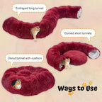Avont Cat Tunnel Bed, Washable Cushion, Large 3-in-1 Play Tube for Cats | Play, Rest & Snuggle | Spacious for Big Cats | Durable Toggle Design | Removable Washable Cushion | Red