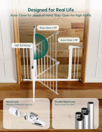 Babelio Baby Gate for Doorways and Stairs, 36“ Tall Pet Gate, PressGuard P7 with Auto Close Design, 29"-43" Wide Easy Install Pressure Mounted, Safety Gate Door for Child and Pet, White