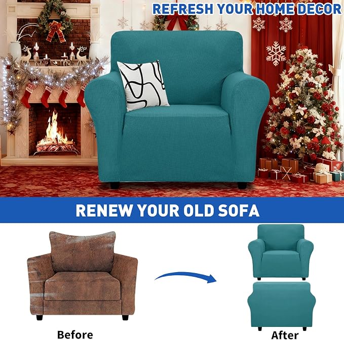 MAXIJIN Stretch Chair Cover Chair Slipcovers with Arms, 1-Piece Couch Sofa Chair Covers for Living Room, Non Slip Armchair Cover (31"-46") Furniture Protector Dogs Pet Friendly (Chair, Peacock Teal)