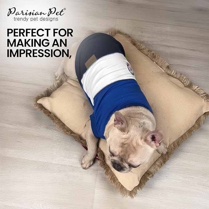 Parisian Pet World Champion Dog Tank Top - Breathable Cotton Pet Apparel - Blue Puppy Clothes - Lightweight Doggie T Shirts for Dogs - Comfortable Sporty Dog Clothes - Summer Shirts for Large Dogs