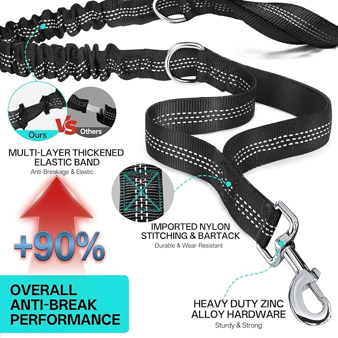 Hands Free Dog Leash, 240LB Heavy Duty Retractable with Partitioned Pouch Adjustable Waist Belt for Walking Running Jogging Hiking Biking Training for Medium/Large 25-120LBS Dog(Not for＜25LBS)
