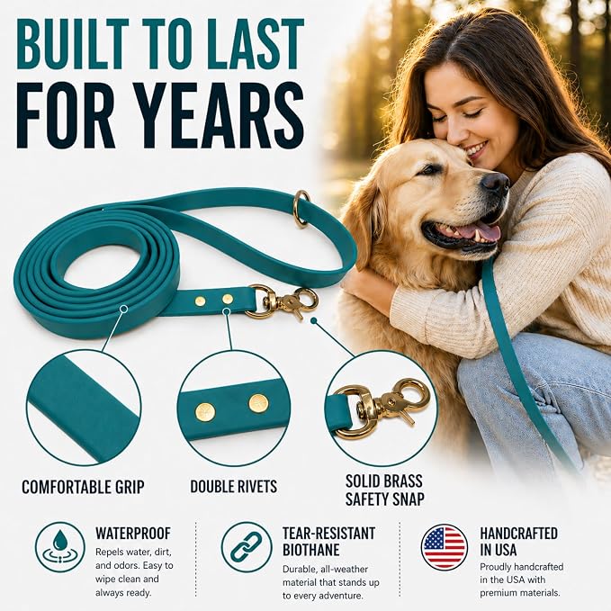 Gummy K9 Dog Leash, Biothane, Dog Training Leash, Made in The USA, 6 Feet, Various Sizes & Colors (1/2, Teal)