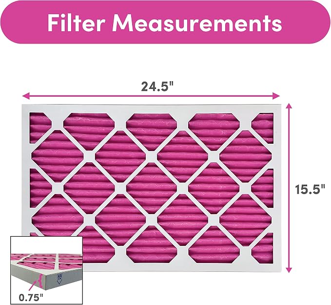 16x25x1 Air Filter (2-Pack) | Made in the USA | Color Changing | Remove Cat and Dog Odor | MERV 8 for Pet Hair Dander and Dust | 15.5"x24.5"x0.75" Exact Size