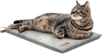 K&H Heated Cat Bed, Thermo-Kitty Mat Indoor, Safety Listed, 6W, Gray | Removable Waterproof Cat Heating Pad, Reversible Calming Warm Foam Pet Pad, Machine Washable, Smart Thermostat, 25x12.5in