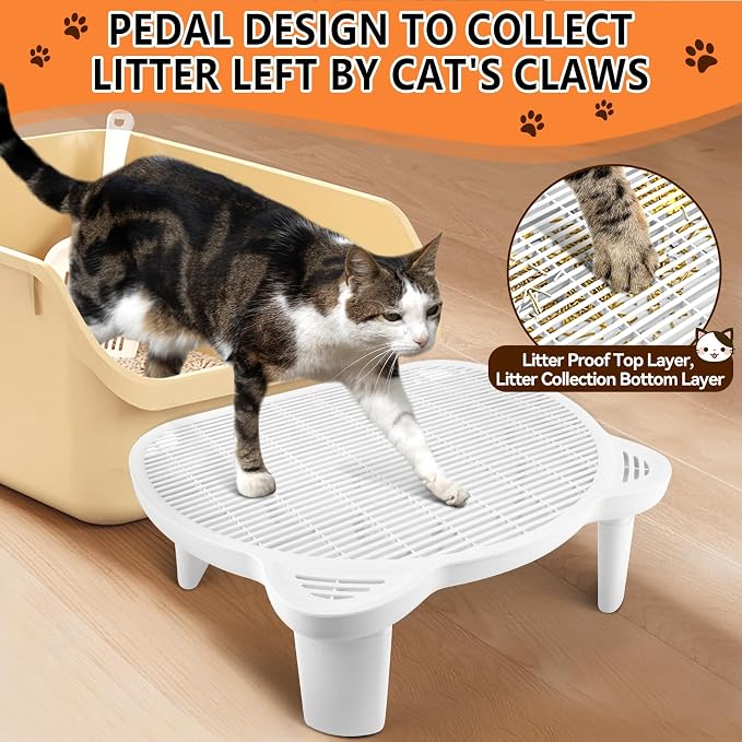 Litter Box Step Adjustable Cat Step with Filter Function, White | Elevated Double Layer Litter Box Ramp for Kitten & Old Cats, Easy Cleaning Litter Box Step Stool for Automatic Cat Litter Box