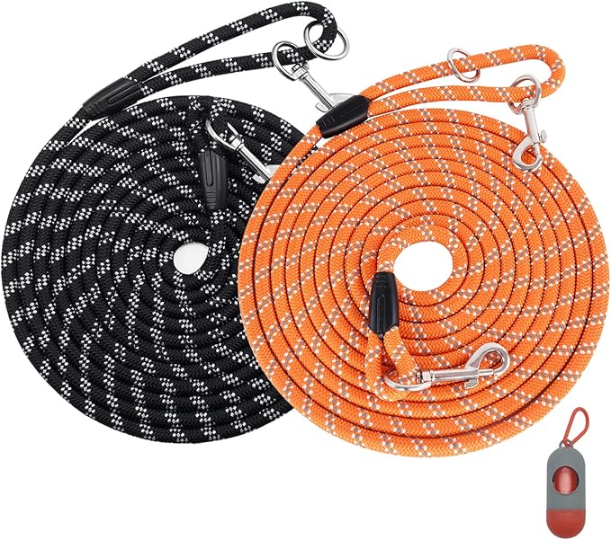 2 Pack Dog Leash for Dog Training 30FT Long, Dog Rope with Reflective Thread for Large Medium Small Dogs, Dog Tie-Out Cable Lead for Hunting, Camping&Backyard