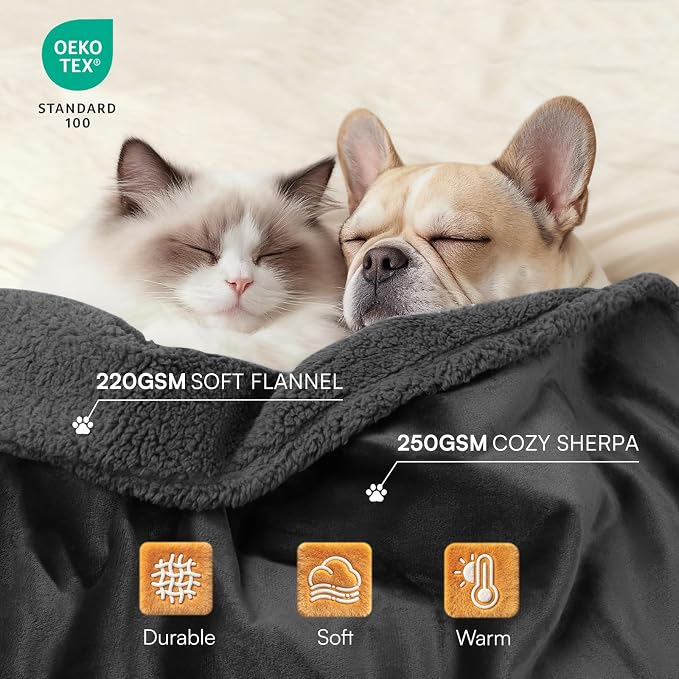Waterproof Pet Blanket, Liquid Pee Proof Dog Blanket for Sofa Bed Couch, Reversible Sherpa Fleece Furniture Protector Cover for Small Medium Large Dogs Cats, Black Small（40" x 28"） | waterproof pet blanket sherpa fleece reversible couch cover bed prote...