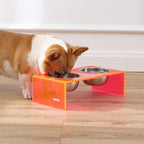 DBL2000E Keaton 5" Small/Medium Modern Acrylic Rectangular Elevated Pet Feeder with 20oz 2-Stainless Steel Bowls, Pink/Chrome