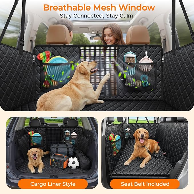 URPOWER Dog Back Seat Extender for Full-Size Crew Cab Trucks, Hard Bottom | Supports 550 lbs, Stable 3-Panel Hard Bottom, Added High-Density Foam for Comfort, Waterproof 900D Oxford, 45% More Space