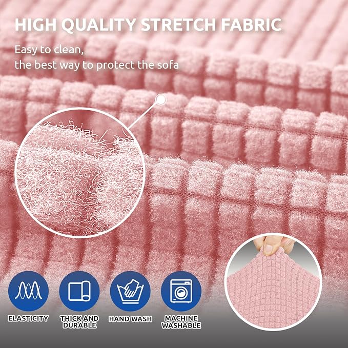 Stretch Couch Covers for Sofa, 3 Cushion Couch Slipcover,Dusty Pink | 1-Piece Washable Sofa Cover Pet Friendly(78"-94") Furniture Protector Soft Jacquard, Elastic Bottom for Dogs & Kids