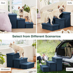 Love's cabin Dog Stairs for High Bed, Foldable Pet Stairs for Small Medium or Large Dogs Puppy with Storage for Bed or Couch, Cat Dog Steps Ramp with Zip up to 200 lbs, Navy Blue, 3 Steps