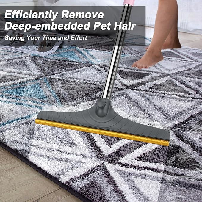 Carpet Rake for Pet Hair Removal, Reusable Carpet Scraper for Rug | Pet Hair Remover with 60” Adjustable Long Handle,Dog Cat Hair Remover Tool for Rugs, Mats, Couch(Grey)