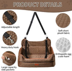 Dog Car Seat for Large/Medium Dogs - Memory Foam Dog Booster Seat for Under 55Lbs or 2 Small Dogs-Detachable and Washable Travel Bed with Thick Cushion and Storage Pockets-Brown
