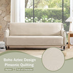 Soft Boho Quilted Couch Cover with Pockets for Extra-Large Sofa, Anti-Slip Boho Sofa Covers Washable for 3 Cushion Pet Friendly, Oversized Sofa Cover Water-Repellent (X-Large Sofa 78", Beige)