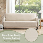 Boho Beige Loveseat Covers for 2 Cushion Couch, Water-Repellent Aztec Covers for Love Seat, Washable Quilted Couch Covers, Pet Friendly Loveseat Slipcovers (Loveseat 48", Beige)
