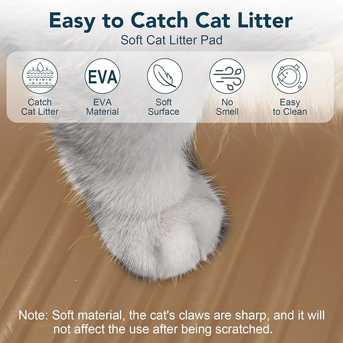 UPSKY Large Cat Litter Mat 31" x 24 Waterproof and Washable, Soft on Paws | Litter Catcher Pad, Cat Litter Trapping Mat, Scatter Control, Fits Most Litter Boxes, Use for Dogs & Cats, Khaki