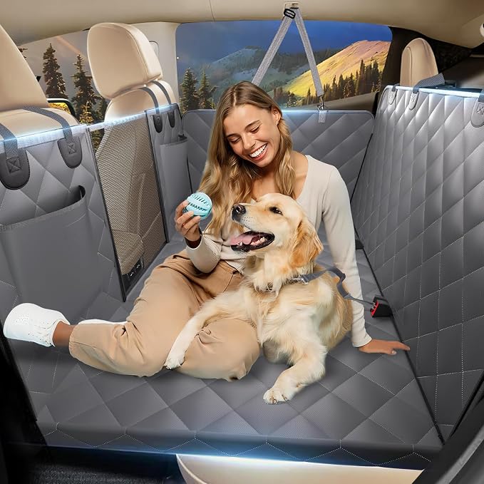 Btefd Back Seat Extender for Dogs, Hard Bottom Dog Hammock for Car & SUV | Dog Car Seat Cover Supports 420lbs, 45% More Space, Waterproof, Mesh Window, Scratch Resistant, Non-Slip, Easy Care