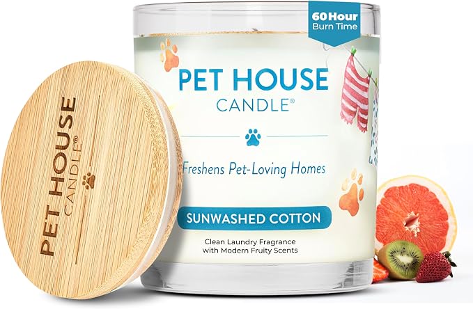 Pet House Candle Plant-Based/Soy - Clean Burning Scented,Long Lasting Pet Odor Candle for Home - Sunwashed Cotton