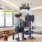 Hey-brother Cat Tree Tower with 3 Condos, Step Climbing Pathway MPJ081G | 74.8 Inches Scratching Post with 3 House, Hammock, Large Basket, Cozy Bed, Sisal Board, Toys for Big Indoor Cats, Smoky Gray