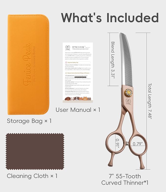 Professional Curved Thinner Dog Grooming Scissors 7.0'' Rose Gold Thinning Shears Extremely Sharp Blades 440C Stainless Steel Thinning Shears Durable Smooth Fine Cut for Dogs and Cats.