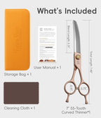 Professional Curved Thinner Dog Grooming Scissors 7.0'' Rose Gold Thinning Shears Extremely Sharp Blades 440C Stainless Steel Thinning Shears Durable Smooth Fine Cut for Dogs and Cats.