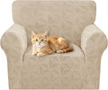 ZNSAYOTX Stretch Chair Cover, 1 Piece Couch Covers for 1 Seat Sofa, Jacquard Armchair Slipcovers with Elastic Bottom Thickened Furniture Protector for Dog Cat Pet (Small, Khaki)