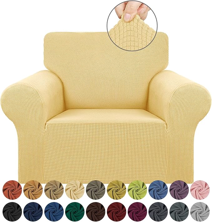 Stretch Chair Sofa Slipcover, Single Couch Cover,Champagne | 1-Piece Washable Sofa Cover,Pet Friendly (31"-55") Furniture Protector Soft Jacquard Elastic Bottom for Dogs & Kids
