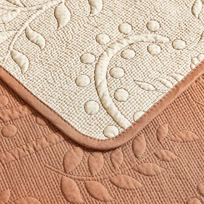 Leaf Floral Cotton Quilted Dog Couch Cover for Sofa Farmhouse Rustic Embroidered Sectional Couch Cover Soft Anti-Slip Sofa Slipcover Furniture Protector for Kids, Pets (Orange,36"x47")