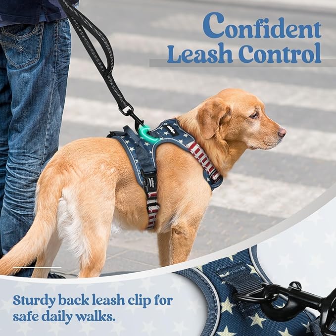 rabbitgoo Dog Harness, No Pull for Large Dogs with 2 Leash Clips, Pet Vest | No Choke with Handle, Adjustable Soft Padded, Reflective, Easy Control for Walking, Blue Star, X-Large
