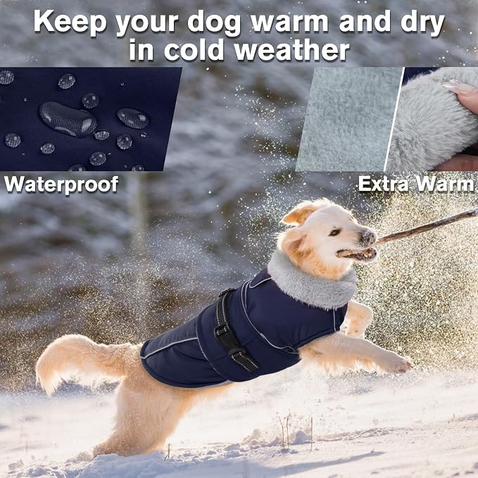 Lelepet Dog Jackets for Large Dogs Waterproof Dog Coat with Adjustable Fit | Reflective Fleece Vest with Adjustable Buckle Hook & Loop Windproof Cold Weather Coats for Small Medium Large Dogs, Labrador