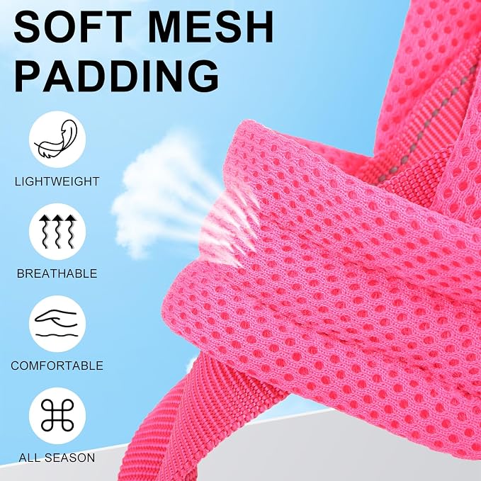 BEAUTYZOO Dog Harness for Large Dogs, No Pull Dog Harness and Leash Set, Soft Escape Proof Puppy Vest Harness with Handle, Reflective Lightweight Step in Harness for Girl Boy Dogs, Pink L