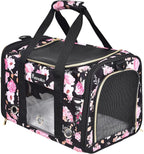 Petmolico Cat Carrier Soft-Sided Airline Approved, Large, Pink Peony | For small/medium cats & puppies up to 16 lbs, 3 open doors, travel-friendly pet bag