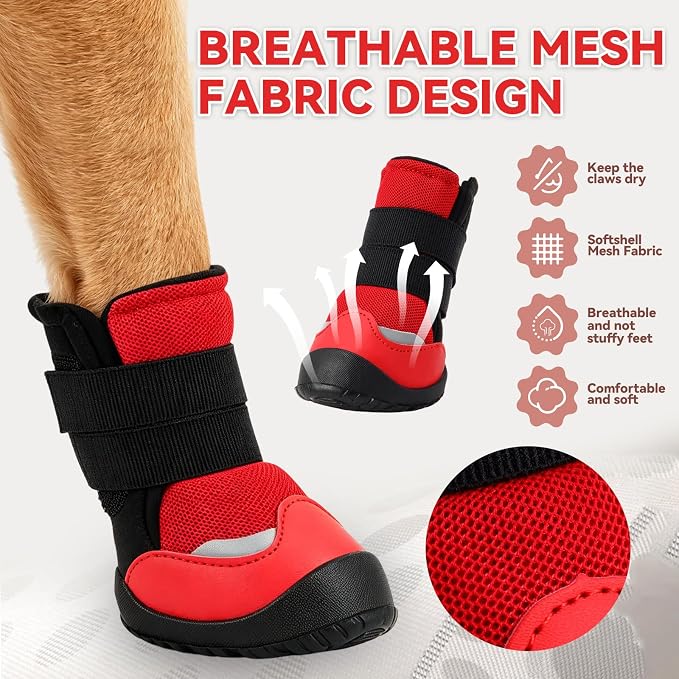 All-Weather Dog Boots for Paw Protection-Durable Dog Booties for Hot Pavement, Snow, Hiking | Non-Slip Sole & Adjustable Straps Outdoor Pet Shoes(red,5#)