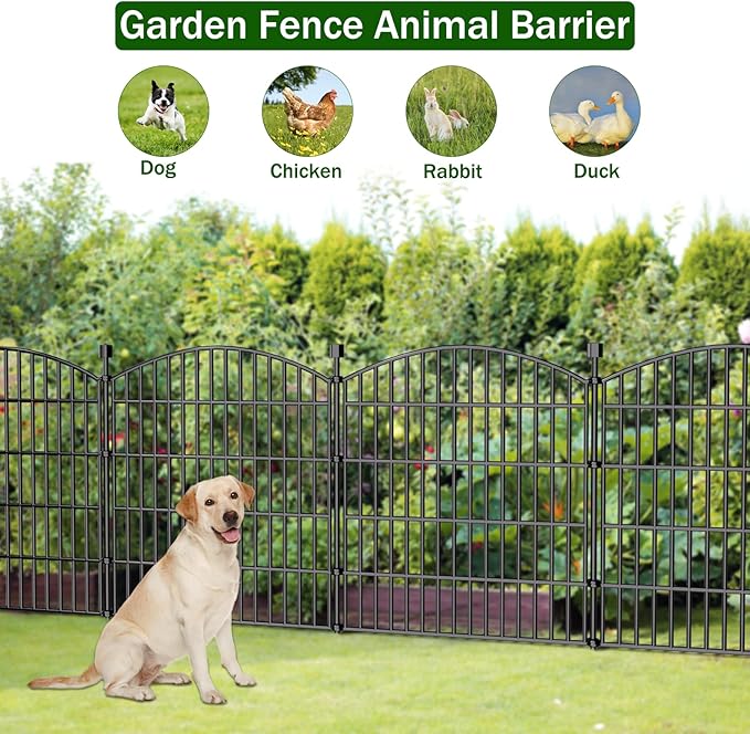 5 Panel No Dig Decorative Garden Fence 32" H x 11.8'L Outdoor Dog Barrier | Rustproof welded steel with deep ground stakes for yards, patios. Modular design contains pets, rabbits, small animals.