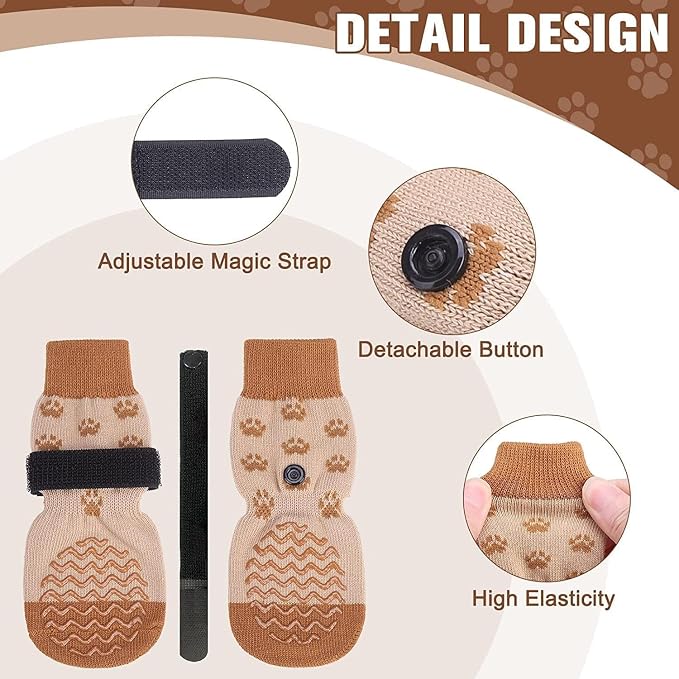 EXPAWLORER 6Pcs Anti Slip Dog Socks to Prevent Licking Paws, Dog Shoes for Hot Pavement Double Sides Dog Boots & Paw Protectors Booties for Hardwood Floors with Grip Small Medium Large Senior Dogs, XS