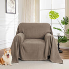 MYSKY HOME Chair Couch Cover Sectional Couch Covers for Pet Sofa Covers Non Slip Soft Couch Sofa Cover, Washable Furniture Protector Sofa Slipcover with Tassel Sofa Throws Living Room, 71"x91", Sand