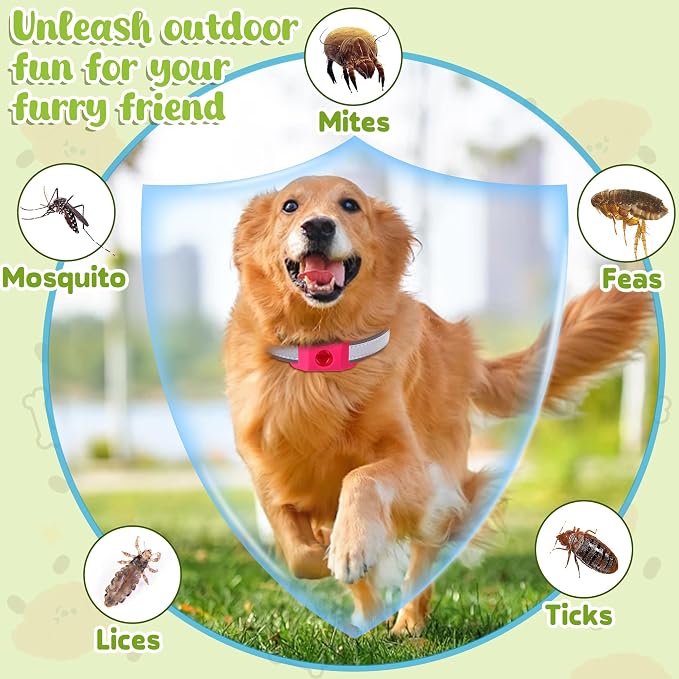 Natural Dog Tag for Flea & Tick Repels – Waterproof Collar Pendant 2Pack with 4 Extra Refills, Safe for All Breeds, Collar Not Included,Pink