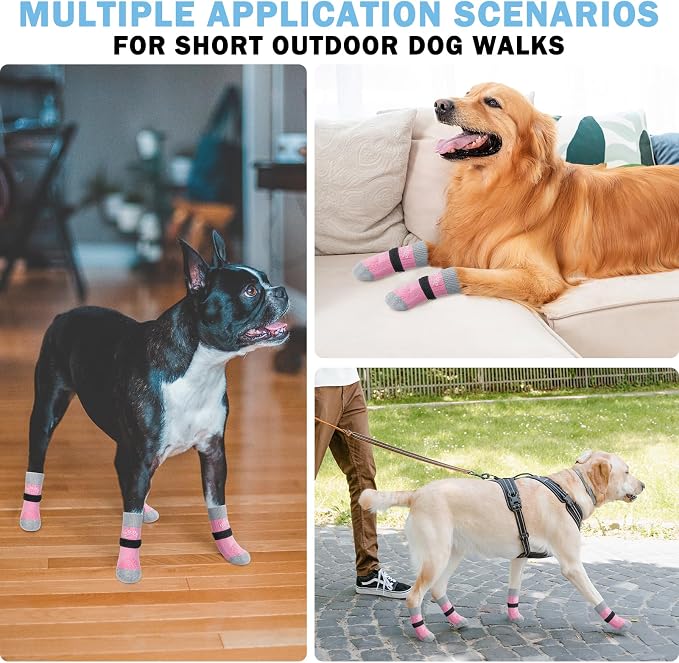 SCENEREAL Anti Slip Dog Sock to Prevent Licking Paws for Hardwood Floors, Boots & Paw Protector Shoes for Hot/Cold Pavement with Grippers, Double Sides Grips for Small Medium Large Senior Dogs