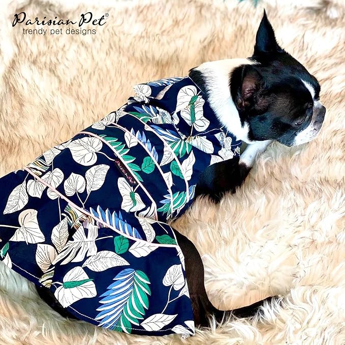 Parisian Pet Palm Dog Dress - 100% Cotton Summer Clothes for Large Dogs Girl - Tropical Leaf Pet Dress - Stylish Beach Dog Outfit - Lightweight Puppy Clothes - Green Dresses for Dogs