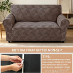 ZNSAYOTX Stretch Couch Covers for 2 Cushion Couch, 1-Piece Loveseat Covers Sofa Slipcover, Furniture Protector with Elastic Bottom for Dogs Geometrical Jacquard Fabric (Medium, Brown)