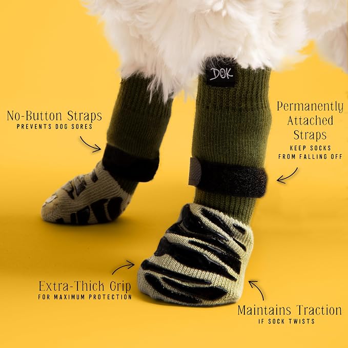 DOK TigerToes Premium Non-Slip Dog Socks for Hardwood Floors - Extra-Thick Grip that Works Even When Twisted - Prevents Licking, Slipping, and Great for Dog Paw Protection (Forest Green, X-Large)