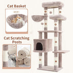 Gitelsnour 55.1'' Cat Tree Tower for Indoor Cats, Large Platform, CCT013MU | 7 Sisal Scratching Posts, Multi-level Cat Condo Cat Cave, 2 Padded Perches, Basket, Furry Ball, Toy, Mushroom
