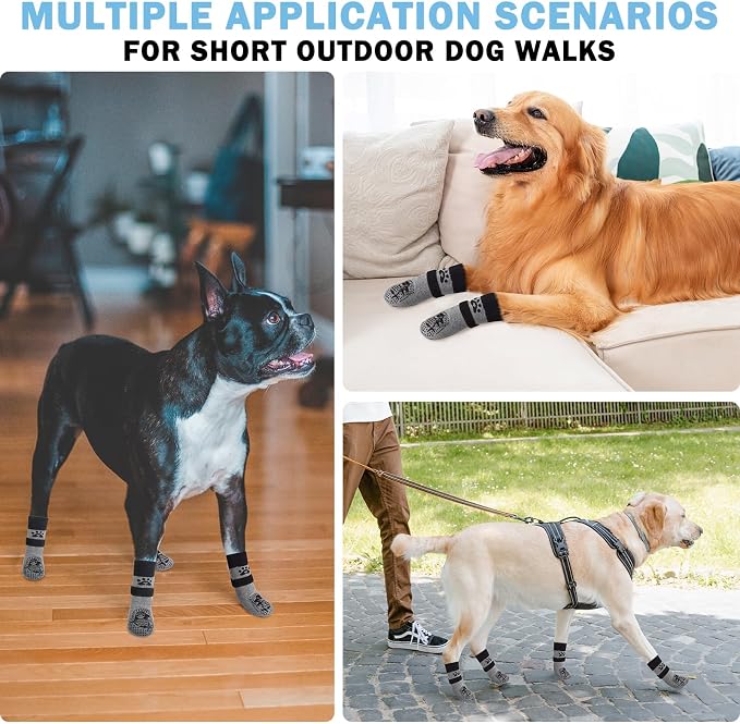 SCENEREAL Anti Slip Dog Sock to Prevent Licking Paws for Hardwood Floors, Boots & Paw Protector Shoes for Hot/Cold Pavement with Grippers, Double Sides Grips for Small Medium Large Senior Dogs
