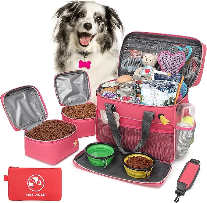 Multi-Function Pet Travel Bag - Ideal for Week Away/Overnight Trips - Cat & Dog Travel Accessories with Diaper Bag Style & Multiple Pockets
