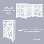Lightnpro 3-Panel Wooden Dog Gate – Adjustable Freestanding Foldable Pet Safety Barrier, Extra-Wide Indoor Fence for Small Dogs & Pets – 24x54 Inch Antique White