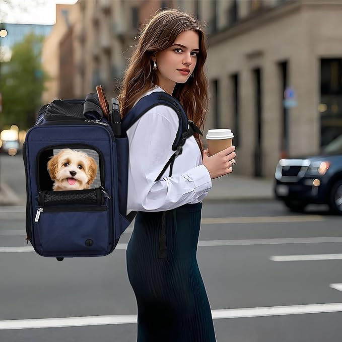EliteField Deluxe Backpack Pet Carrier for Cats and Dogs (3-Year Warranty) | Airline Approved, Waterproof, 3 Scratch-Resistant Mesh Doors, Fleece Mat, Built-In Leash, Seat Belt Loops, Suitcase Sleeve