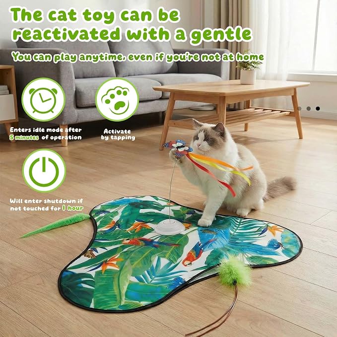 Cat Toys Interactive Rechargeable,Moving Concealed Feathers(Green) | Real Mouse Squeaky,Touch Activated Cat Kitten Toy Exercise Toys for Indoor Bored Adult Cats
