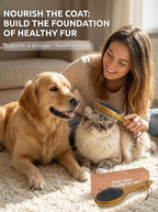TAKAVU Short Hair Dog & Cat Deshedding Brush, Double-Sided Silicone Bristle | Grooming Brush for Pets, Gentle on Sensitive Skin, Wooden Handle, Reduces Shedding