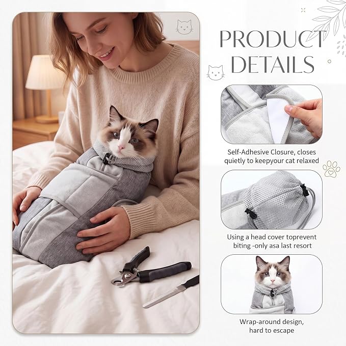 Hsei Cat Grooming Wrap for Cutting Nails with Nail Clipper and File,Medium